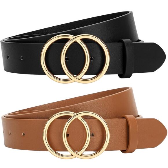 Women's Faux Leather Belt with Double O Ring Bucklet - 2 Pack - Size XXL - Picture 1 of 3